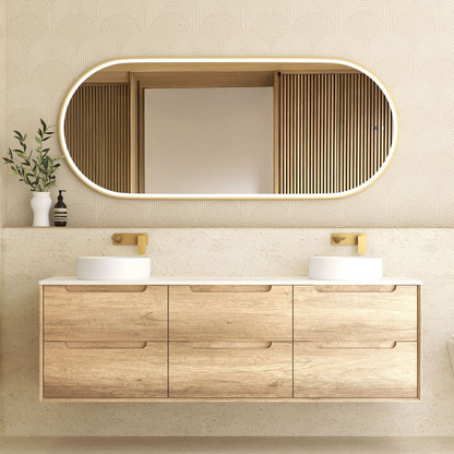 Otti Byron 1800mm Natural Oak Wall Hung Vanity with Undermount Natural Carrara Marble Top