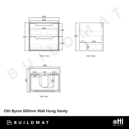Otti Byron 600mm Sable Walnut Wall Hung Vanity