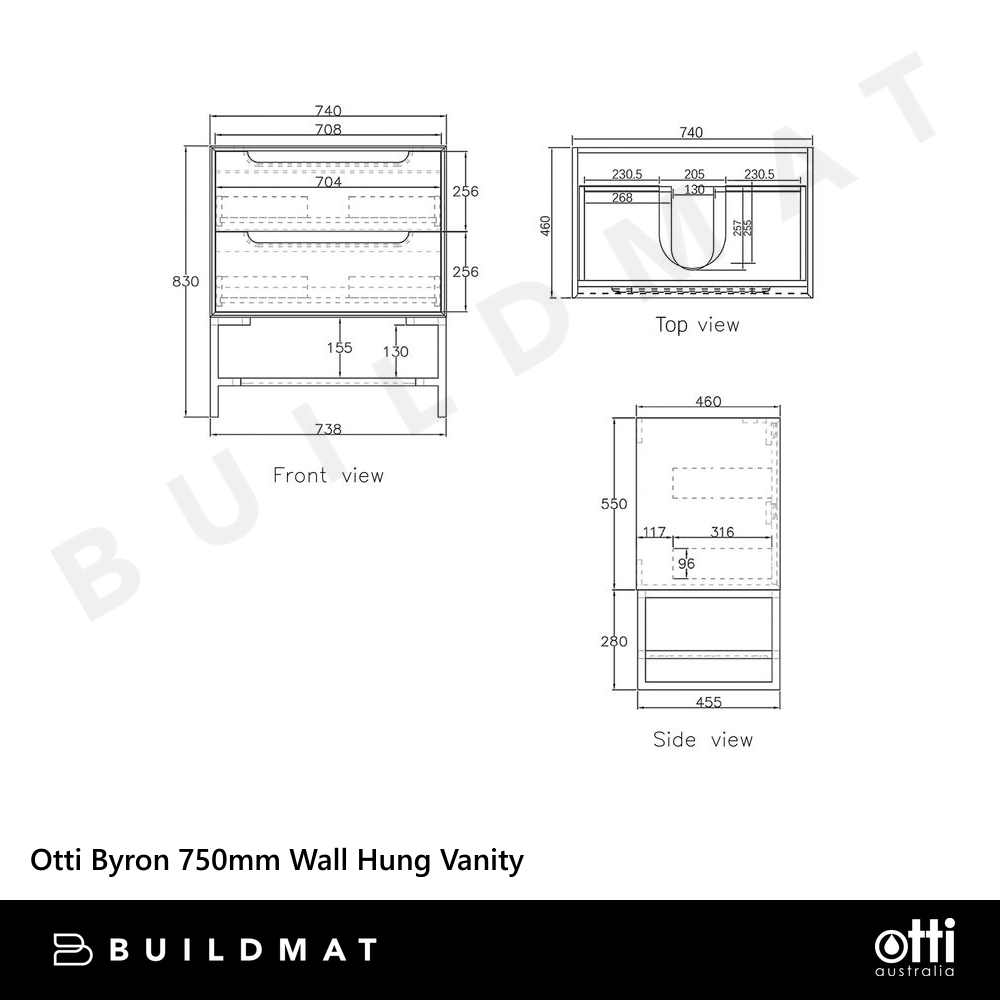 Otti Byron 750mm Black Oak Wall Hung Vanity with Natural Carrara Marble Top and Undermount Basin