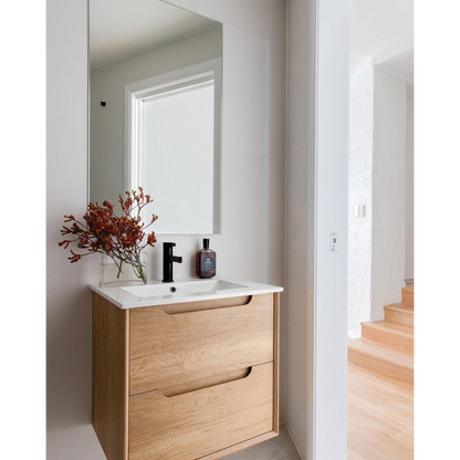 Otti Byron 750mm Natural Oak Wall Hung Vanity with Natural Carrara Marble Top and Undermount Basin