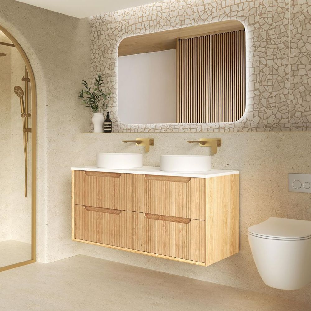 Otti Byron Fluted 1200mm Woodland Oak Wall Hung Vanity with Four Drawers