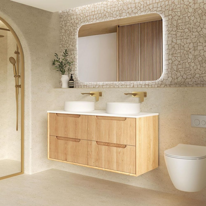Otti Byron Fluted 1200mm Woodland Oak Wall Hung Vanity with Four Drawers