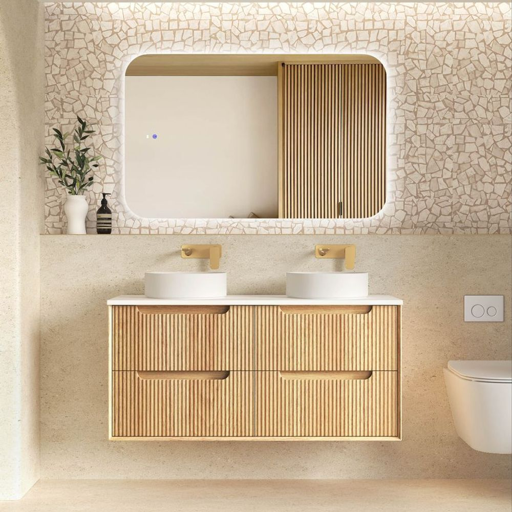 Otti Byron Fluted 1200mm Woodland Oak Wall Hung Vanity with Four Drawers
