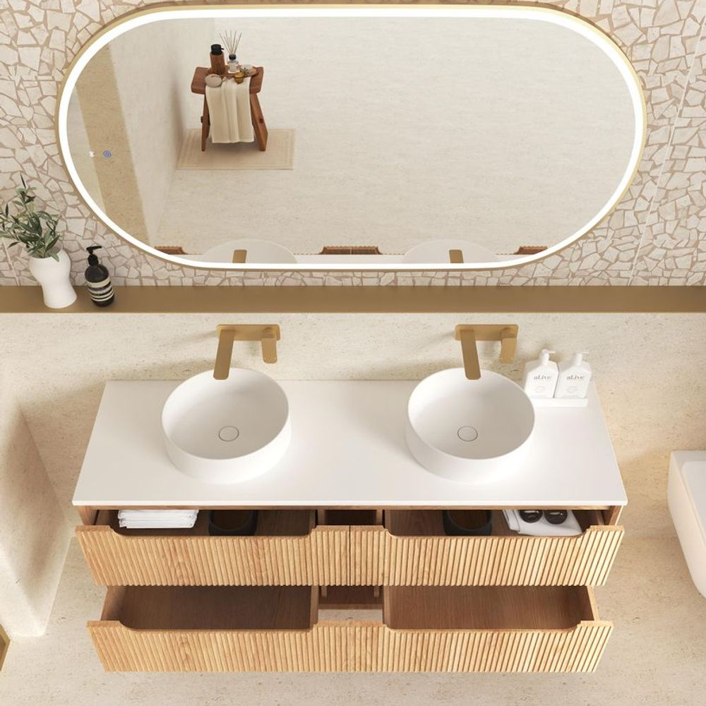 Otti Byron Fluted 1200mm Woodland Oak Wall Hung Vanity with Four Drawers