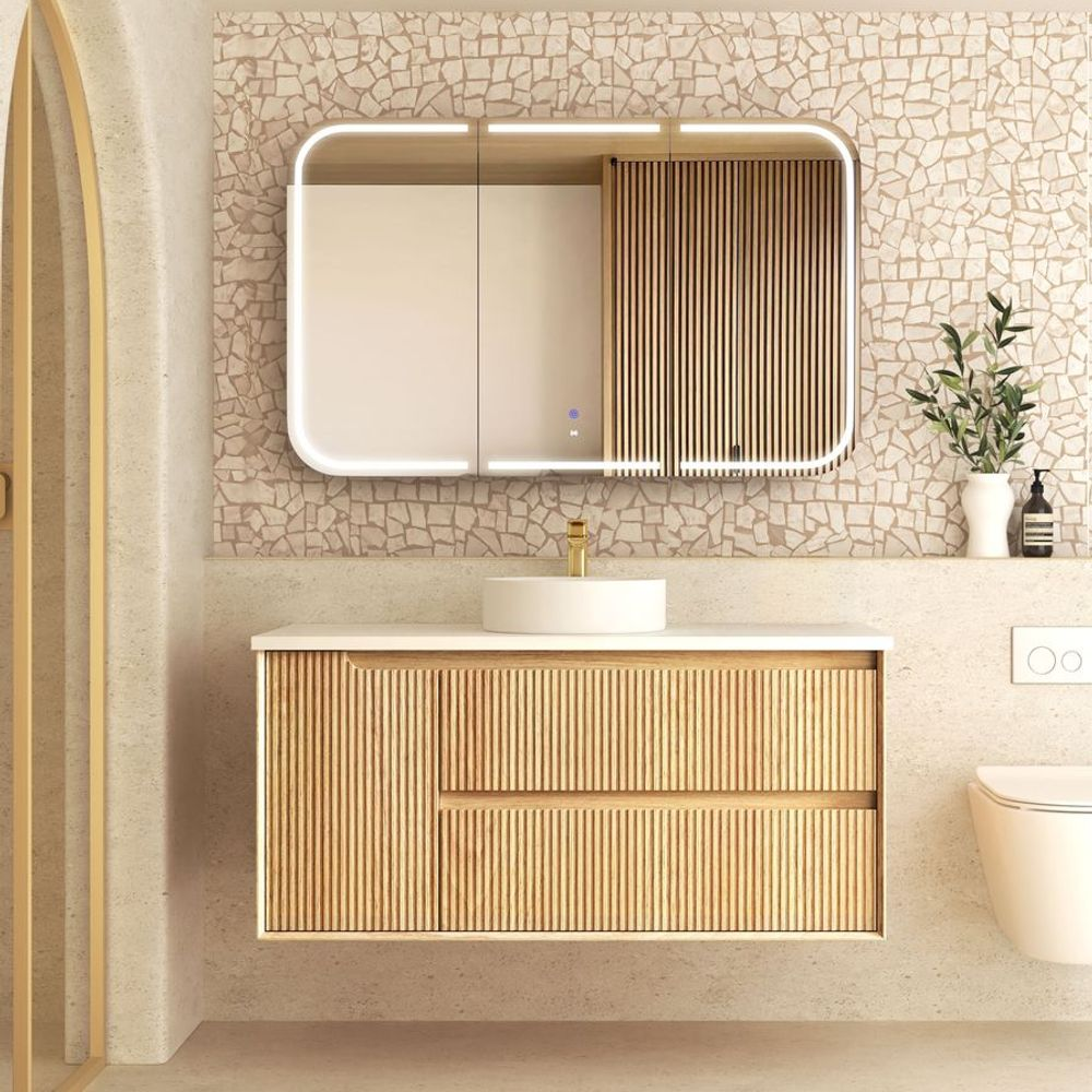 Otti Byron Fluted 1200mm Woodland Oak Wall Hung Vanity