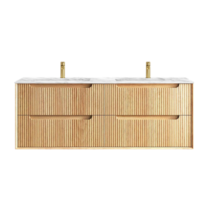 Otti Byron Fluted 1500mm Woodland Oak Wall Hung Vanity with Natural Carrara Top and Undermount Basin