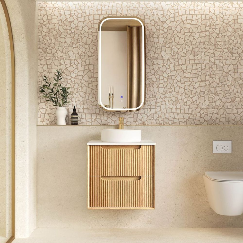 Otti Byron Fluted 600mm Woodland Oak Wall Hung Vanity