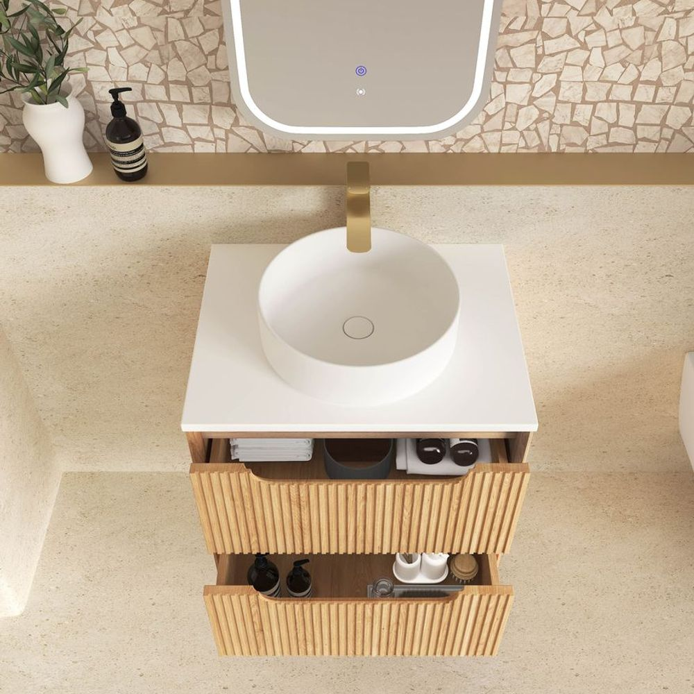 Otti Byron Fluted 600mm Woodland Oak Wall Hung Vanity