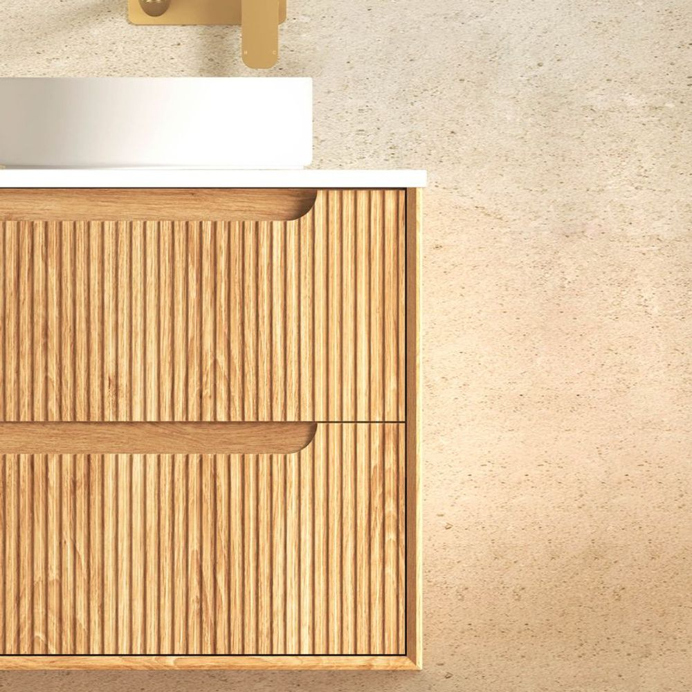 Otti Byron Fluted 600mm Woodland Oak Wall Hung Vanity