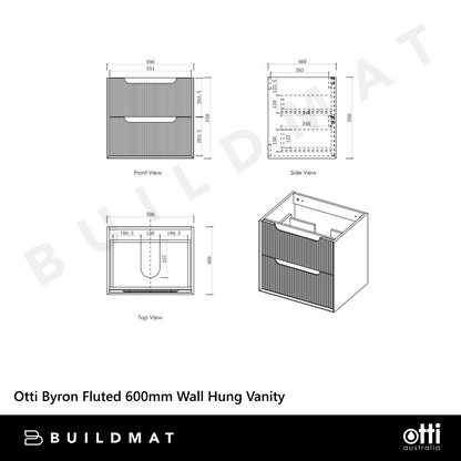 Otti Byron Fluted 600mm Woodland Oak Wall Hung Vanity with Natural Carrara Top and Undermount Basin