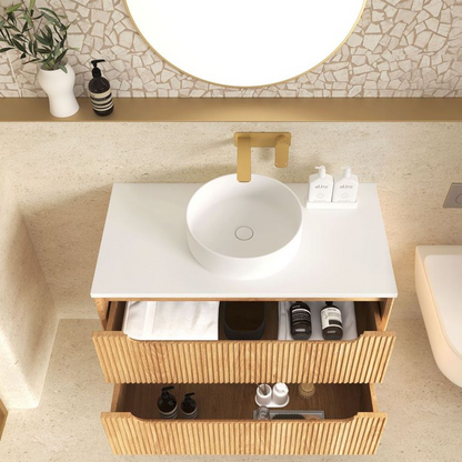 Otti Byron Fluted 750mm Woodland Oak Wall Hung Vanity
