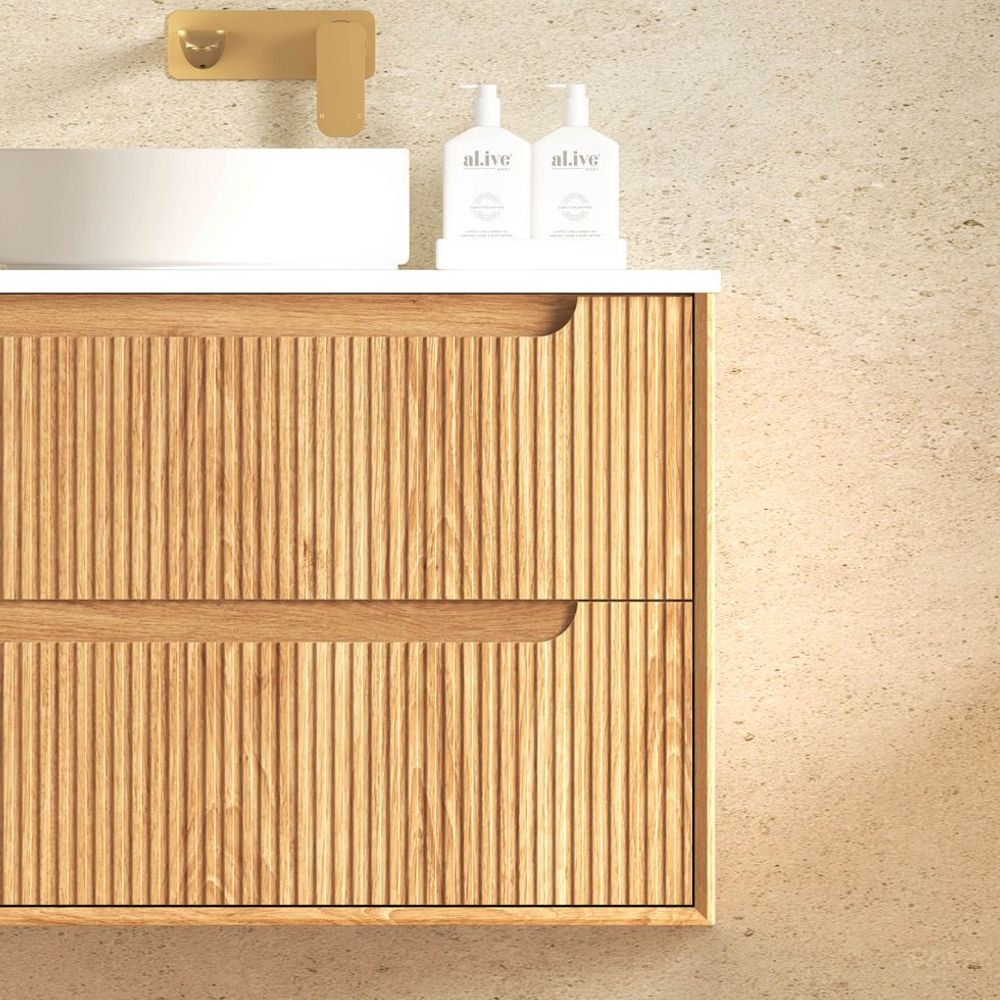 Otti Byron Fluted 750mm Woodland Oak Wall Hung Vanity
