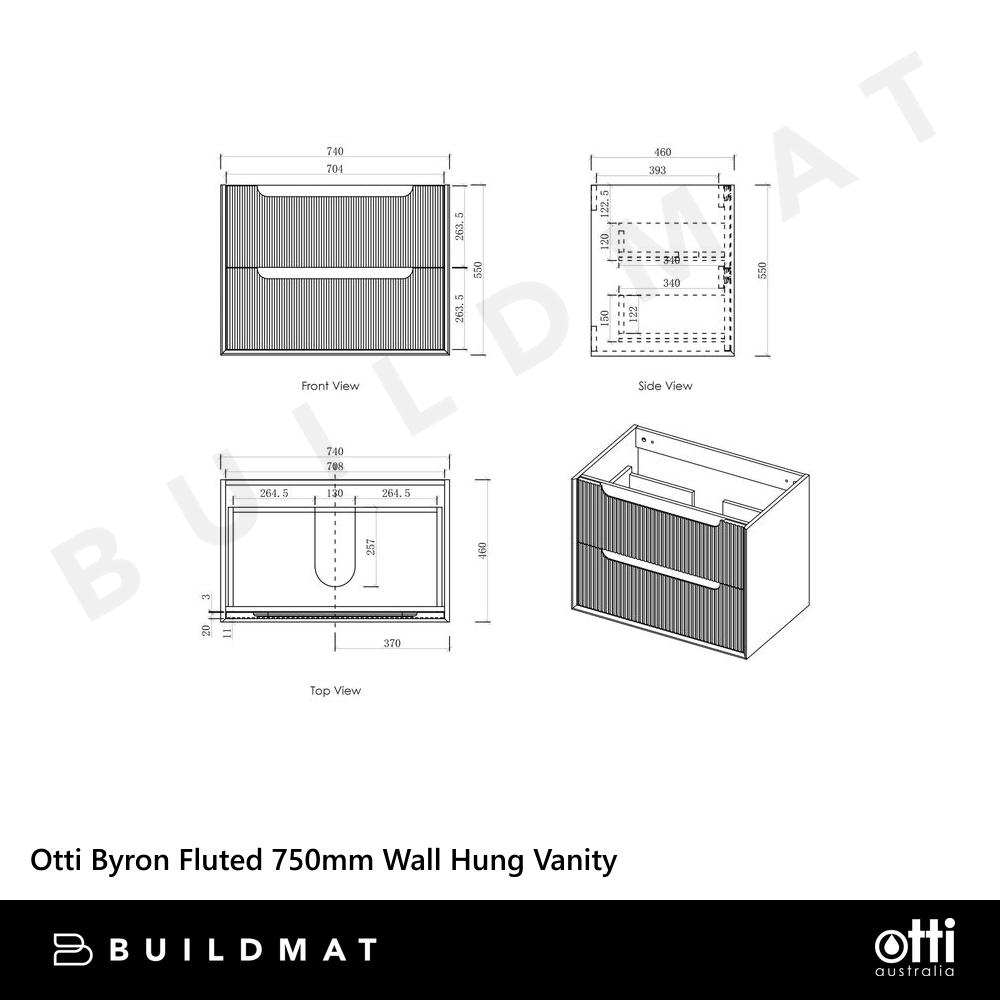 Otti Byron Fluted 750mm Woodland Oak Wall Hung Vanity with Natural Carrara Top and Undermount Basin