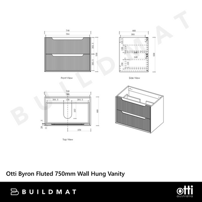 Otti Byron Fluted 750mm Woodland Oak Wall Hung Vanity with Natural Carrara Top and Undermount Basin