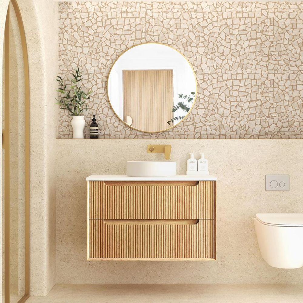 Otti Byron Fluted 900mm Woodland Oak Wall Hung Vanity