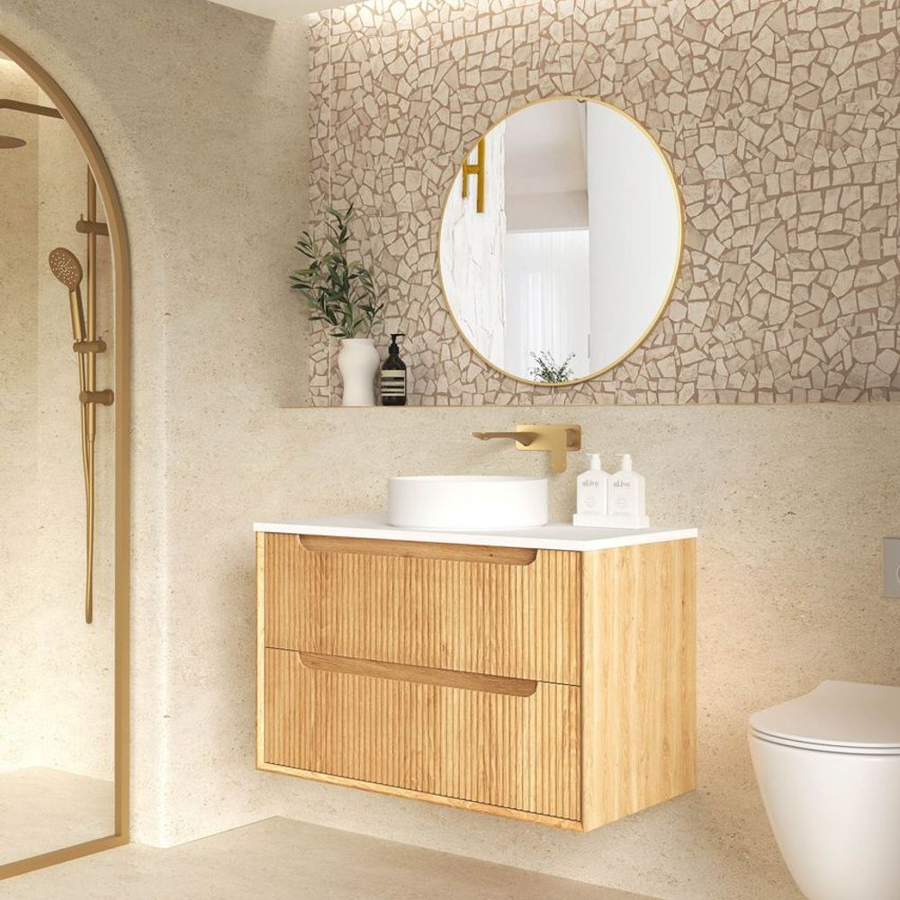 Otti Byron Fluted 900mm Woodland Oak Wall Hung Vanity