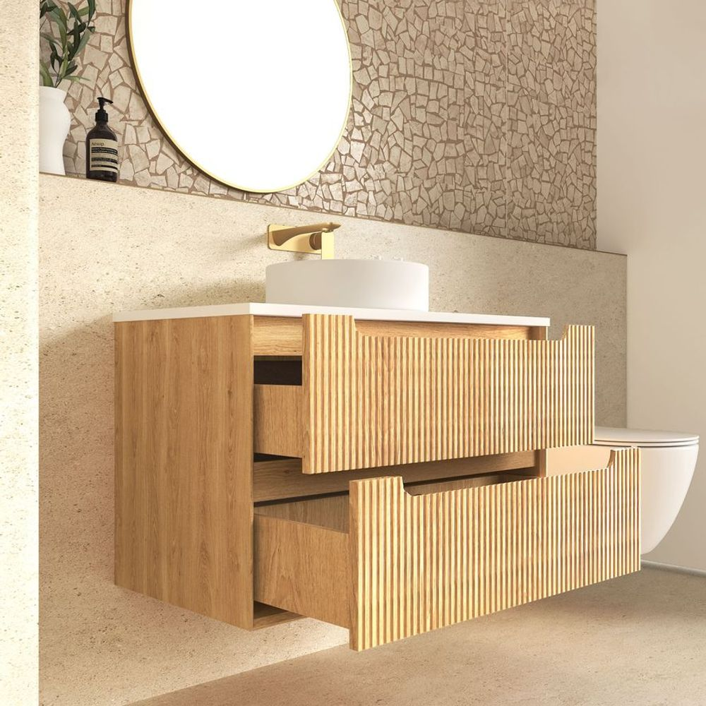 Otti Byron Fluted 900mm Woodland Oak Wall Hung Vanity