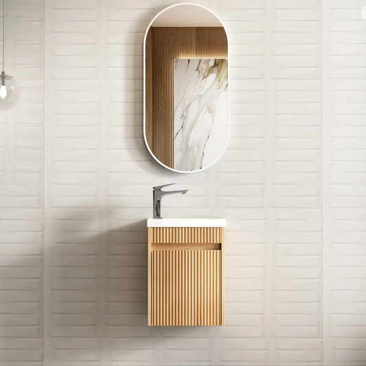Otti Compact Ensuite 400 Fluted Woodland Oak Wall Hung Vanity