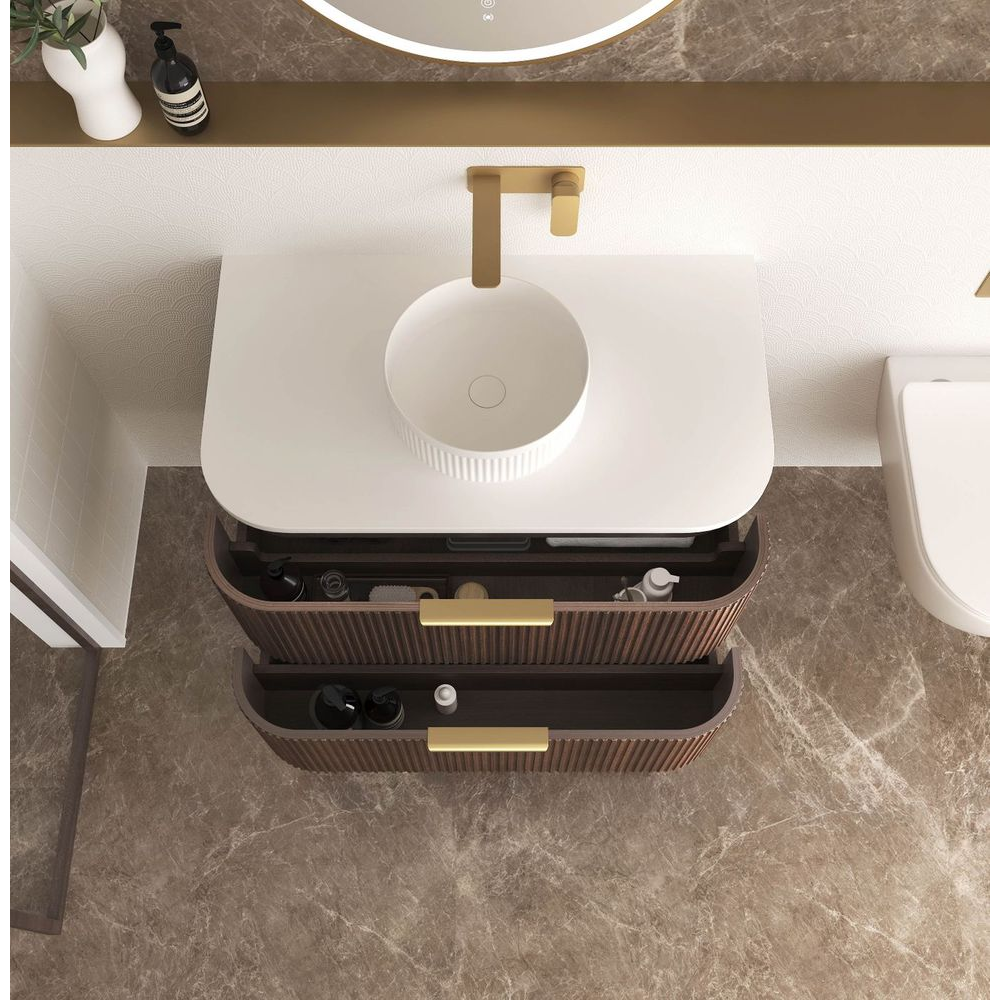 Otti Havana 900mm Sable Walnut Fluted Wall Hung Vanity