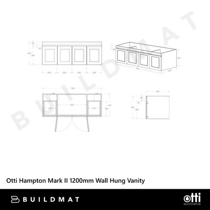 Otti Hampton Mark II 1200mm Satin White Wall Hung Vanity with Natural Carrara Marble Top and Undermount Basin