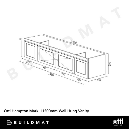 Otti Hampton Mark II 1500mm Satin White Wall Hung Vanity with Natural Carrara Marble Top and Double Bowl Undermount Basin