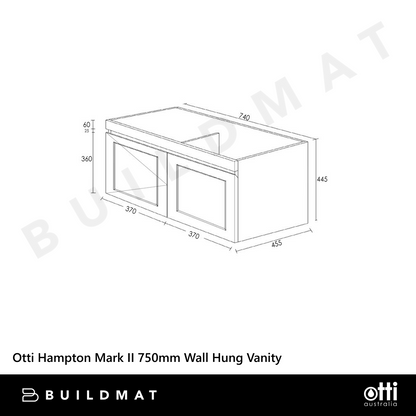 Otti Hampton Mark II 750mm Satin White Wall Hung Vanity with Natural Carrara Marble Top and Undermount Basin