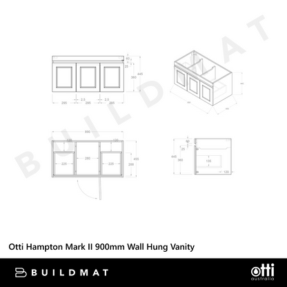 Otti Hampton Mark II 900mm Satin White Wall Hung Vanity with Natural Carrara Marble Top and Undermount Basin