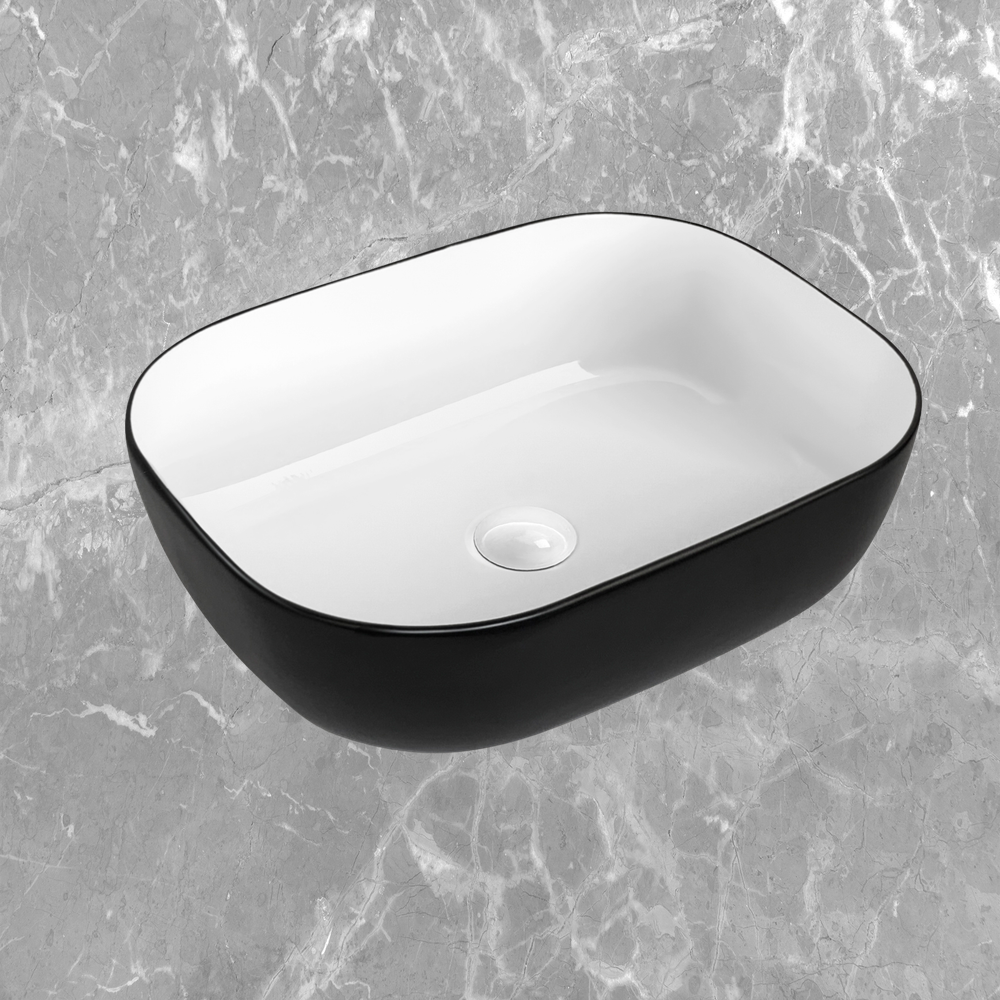 Otti Artis O'96 455x325mm Oval Basin Ultra Slim Matte Black & Gloss White