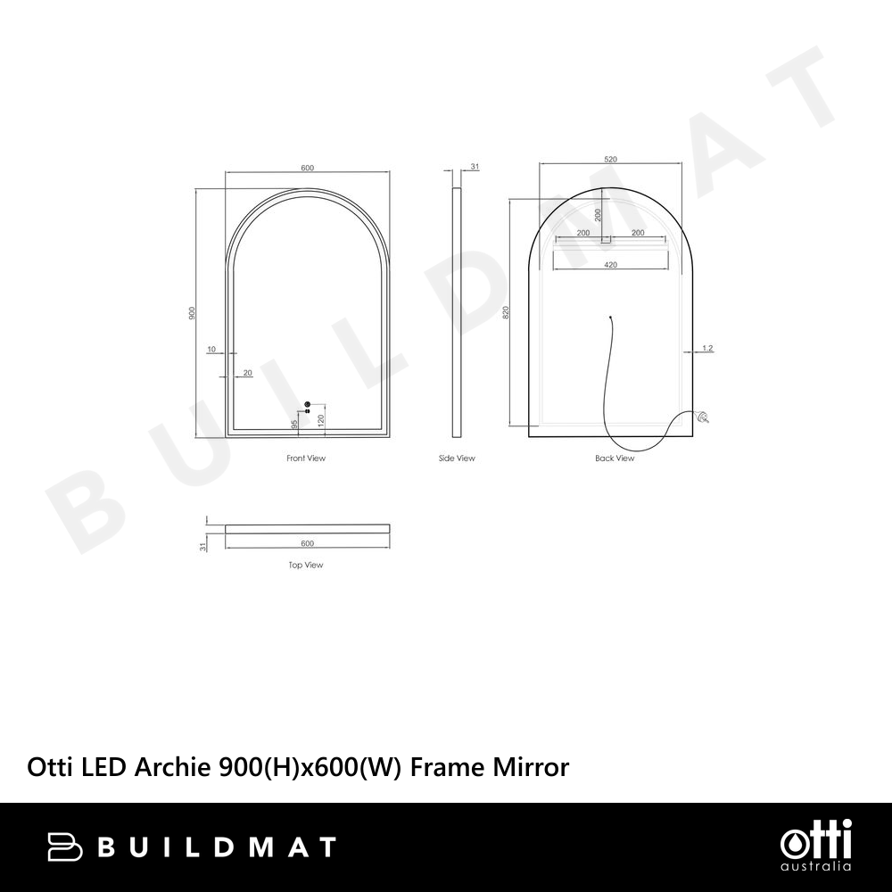 Otti LED Archie 900mm Gold Metal Frame Mirror