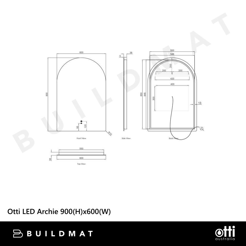 Otti LED Archie 900mm Frameless Mirror