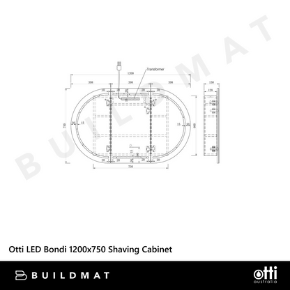 Otti LED Bondi 1200mm Black Oak Shaving Cabinet