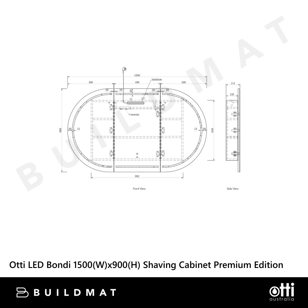 Otti LED Bondi 1500mm Natural Oak Shaving Cabinet Premium Edition