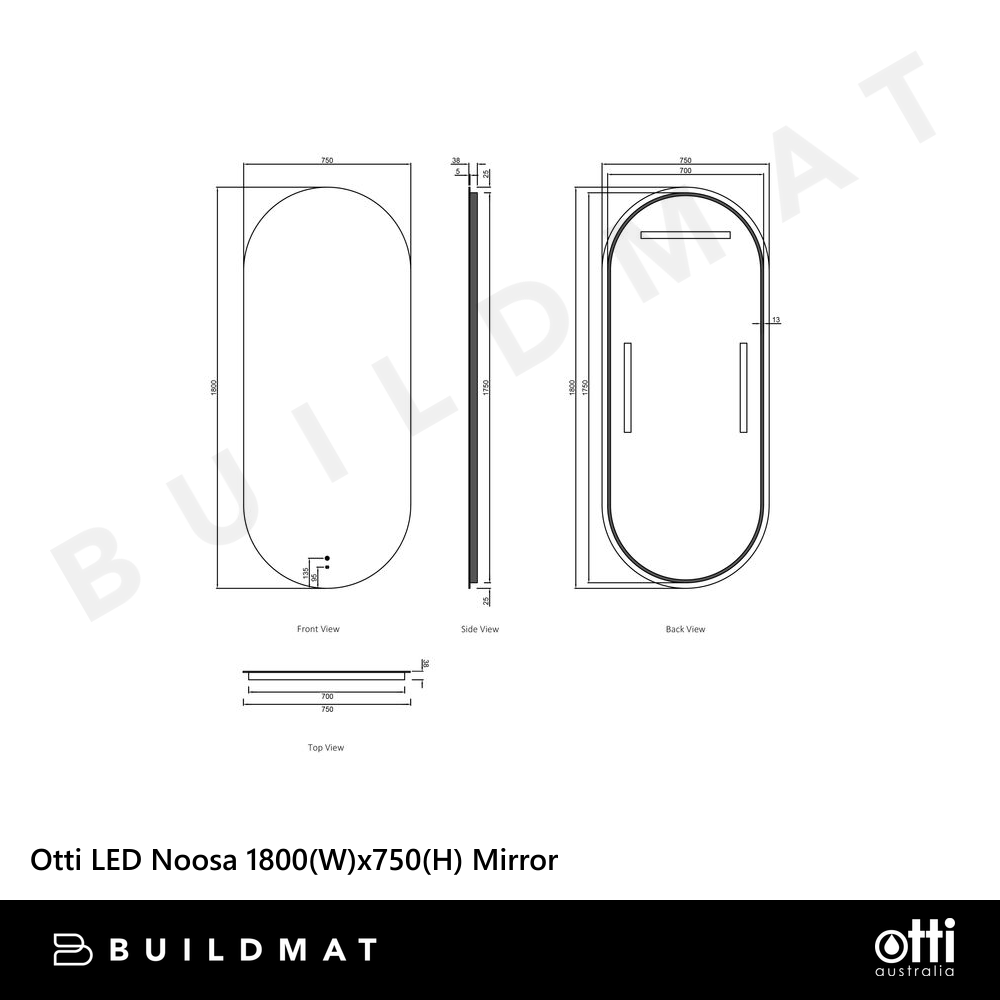 Otti LED Noosa 1800mm Frameless Mirror Install Horizontal or Vertical