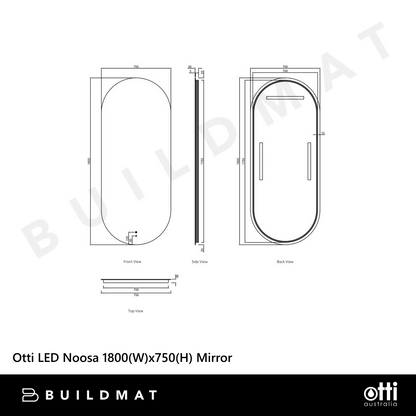 Otti LED Noosa 1800mm Frameless Mirror Install Horizontal or Vertical