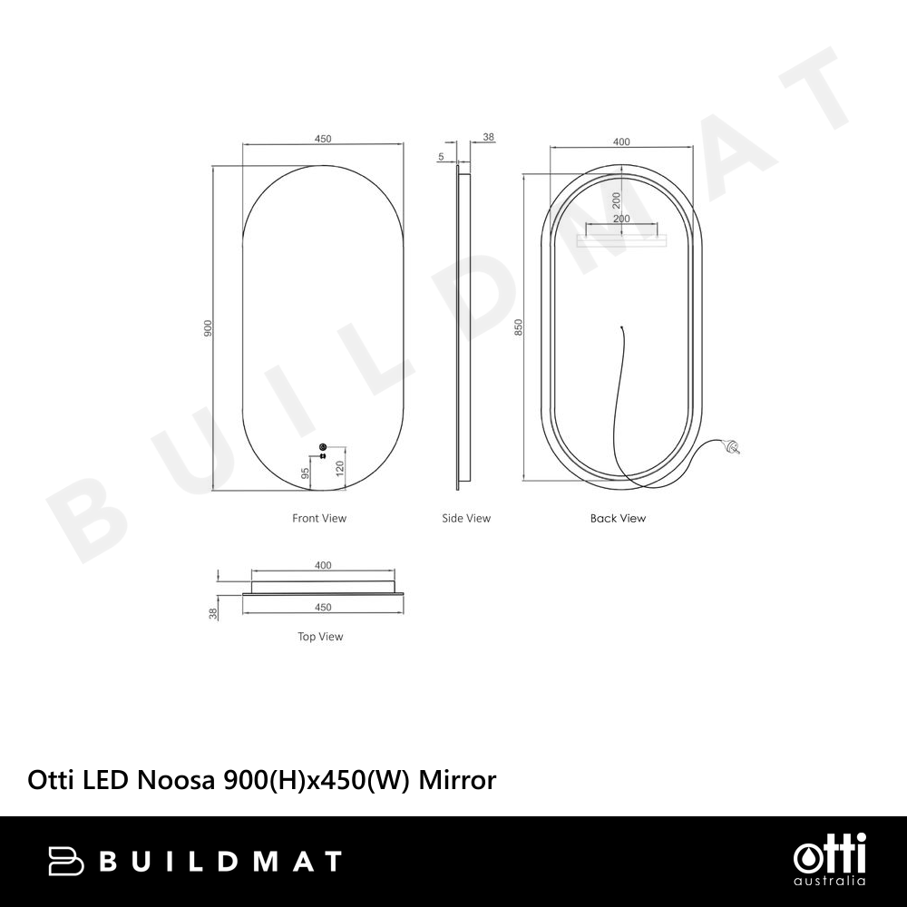 Otti LED Noosa 900mm Frameless Mirror