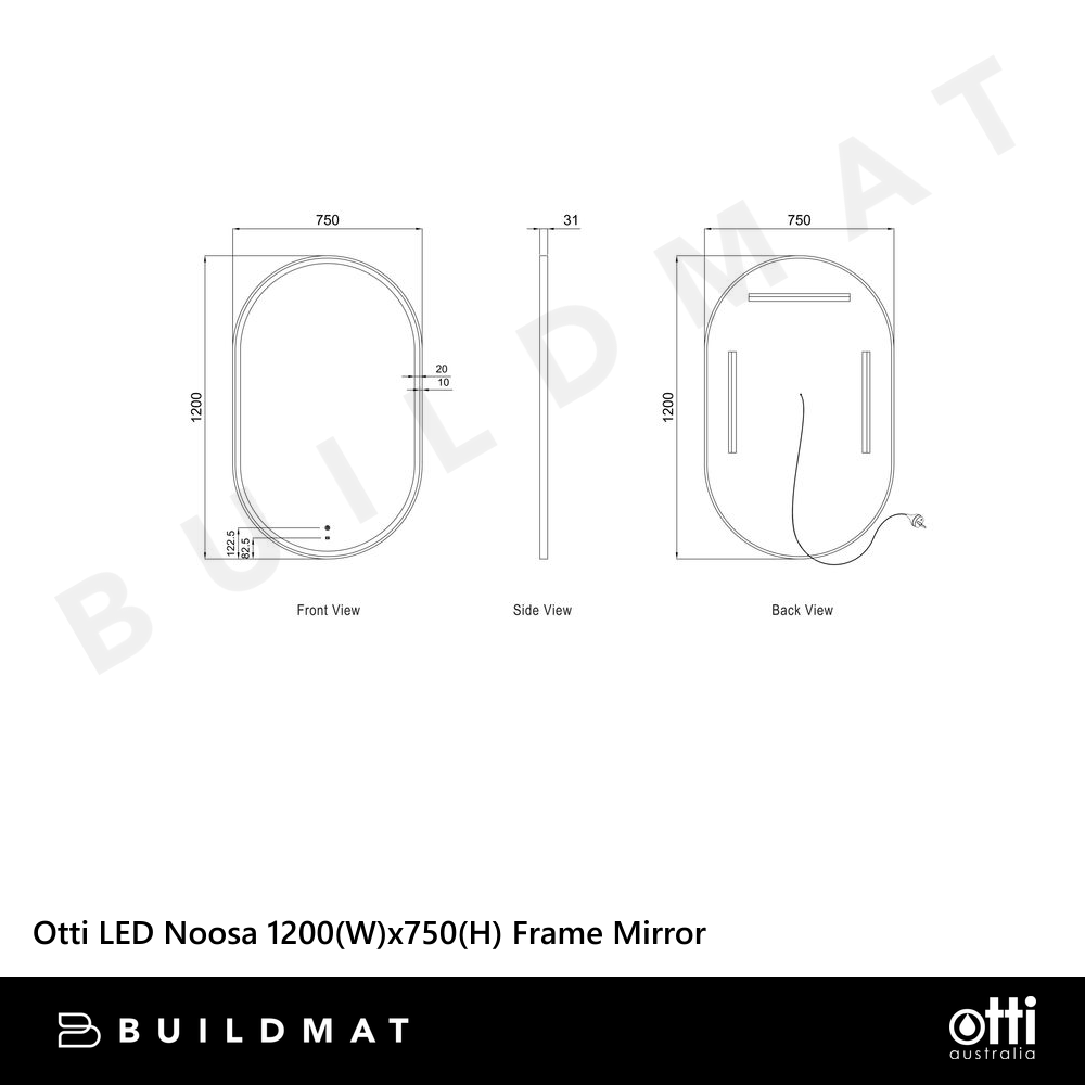 Otti LED Noosa 1200mm Gold Metal Frame Mirror Install Horizontal or Vertical