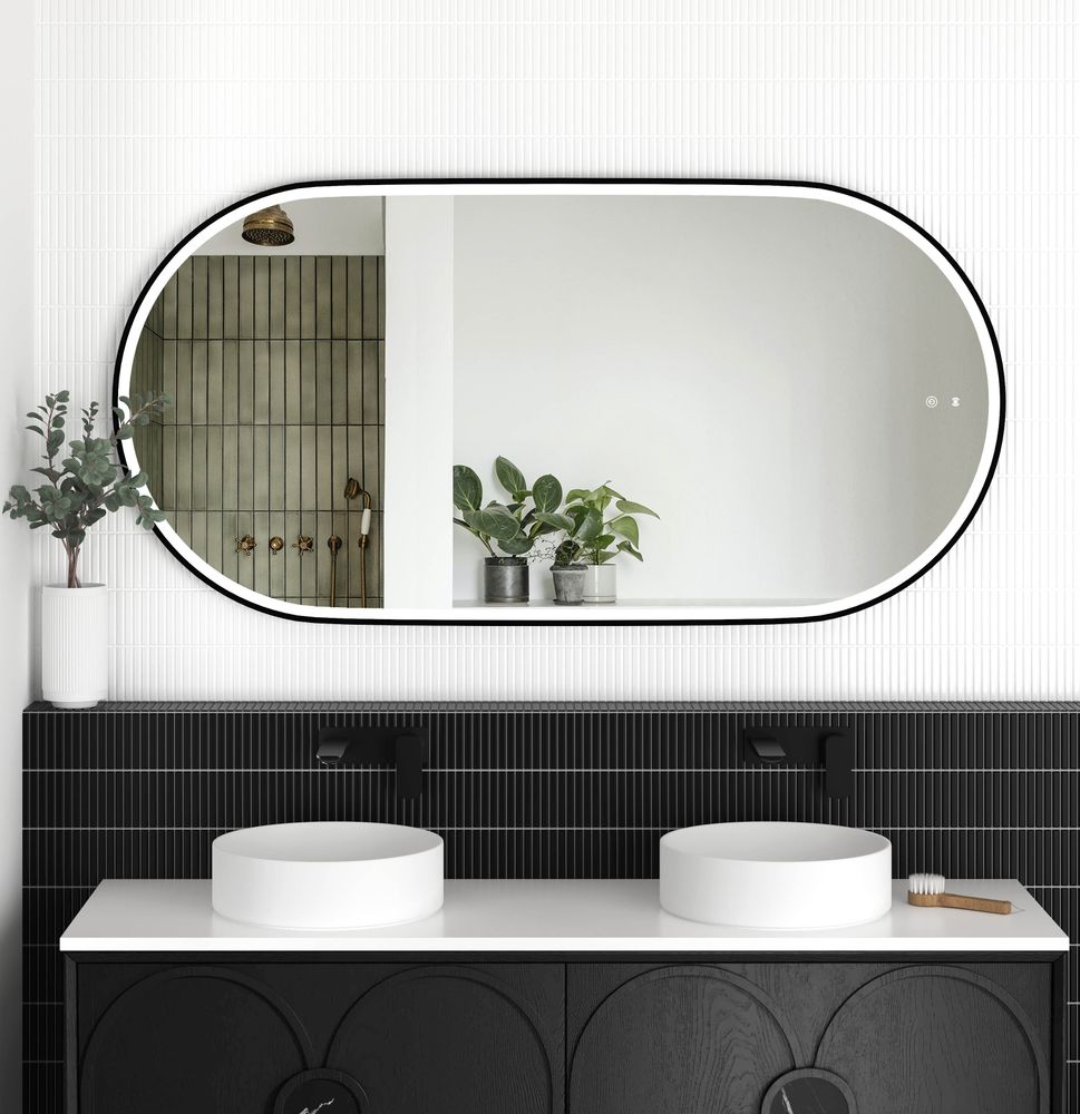 Otti LED Noosa 1500mm Black Metal Frame Mirror Install Horizontal or Vertical