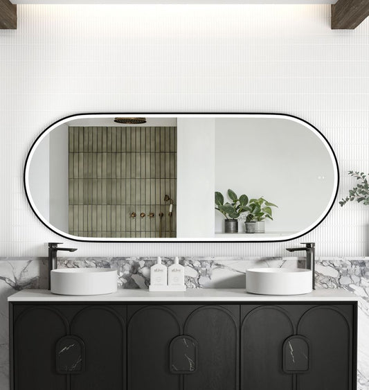 Otti LED Noosa 1800mm Black Metal Frame Mirror Install Horizontal or Vertical