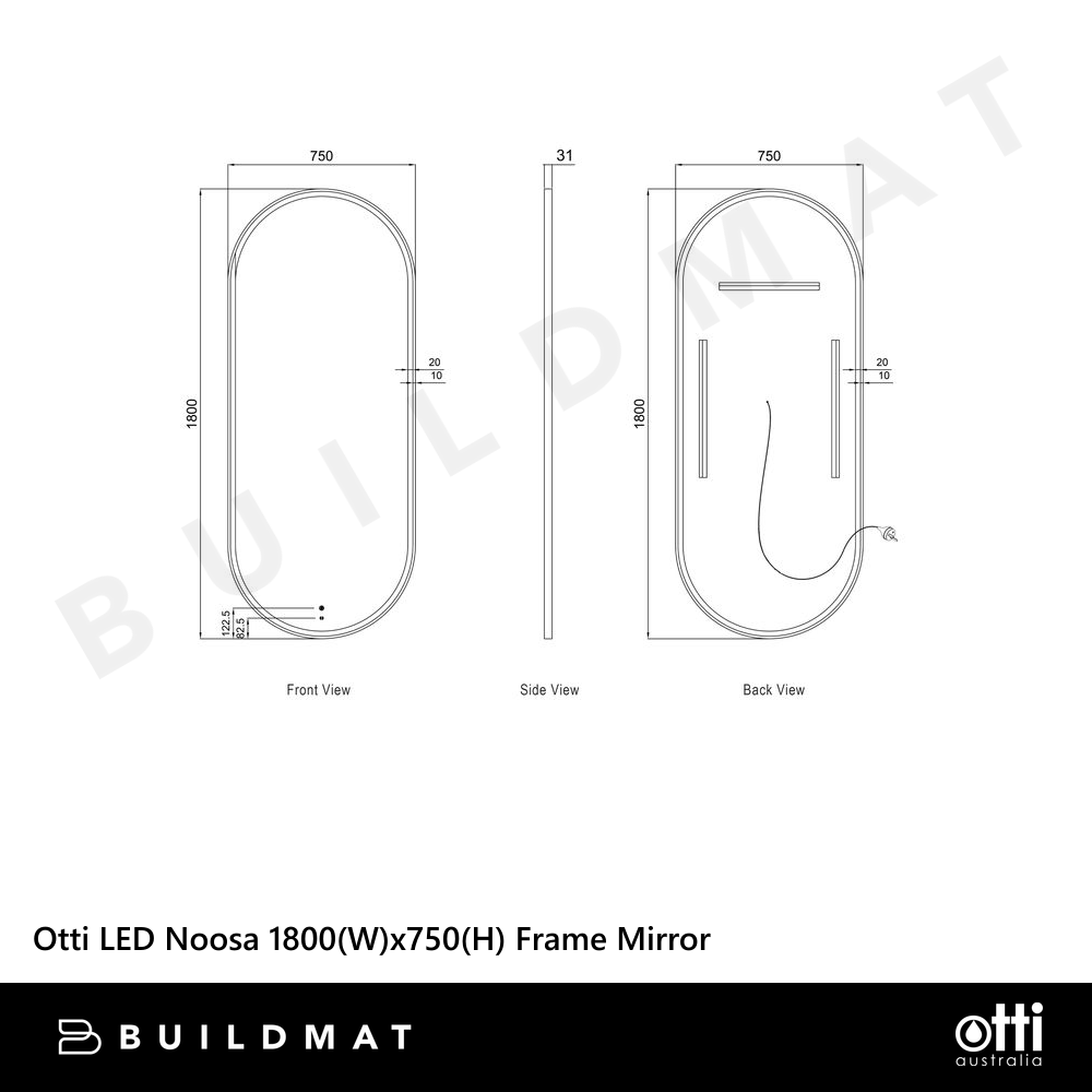 Otti LED Noosa 1800mm Gold Metal Frame Mirror Install Horizontal or Vertical