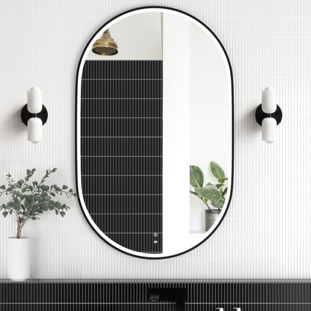 Otti LED Noosa 900mm Black Metal Frame Mirror Install Horizontal or Vertical