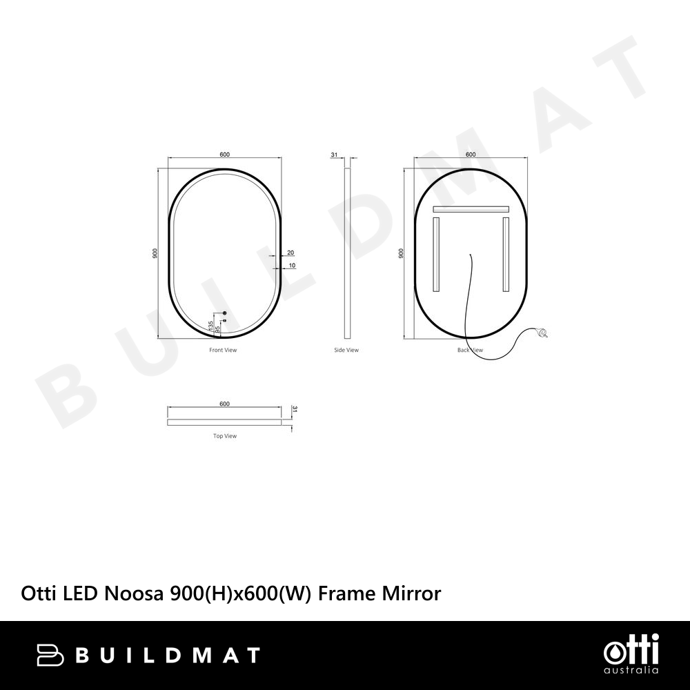Otti LED Noosa 900mm Gold Metal Frame Mirror Install Horizontal or Vertical
