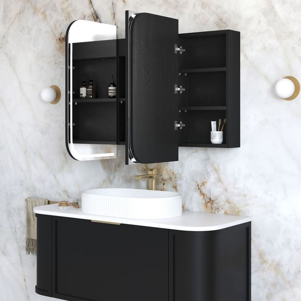Otti LED Newport 1200mm Black Oak Shaving Cabinet Premium Edition