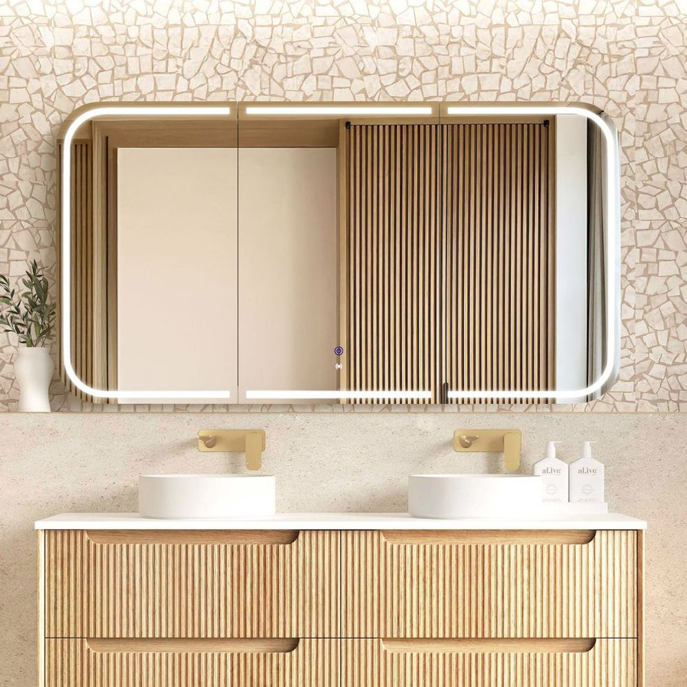 Otti LED Newport 1500mm Natural Oak Shaving Cabinet Premium Edition
