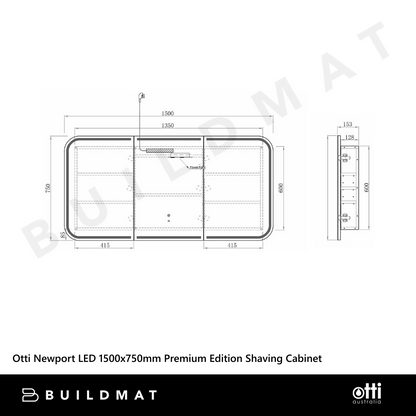 Otti Newport LED 1500x750mm Premium Edition Shaving Cabinet Woodland Oak