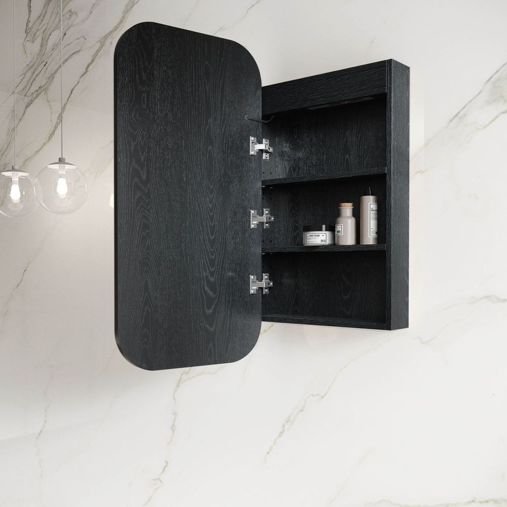 Otti Newport LED 900x450mm Shaving Cabinet Soft Square Black Oak