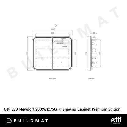 Otti LED Newport 900mm Sable Walnut Shaving Cabinet Premium Edition