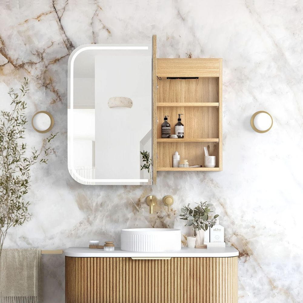 Otti Newport LED 900x750mm Premium Edition Shaving Cabinet Woodland Oak