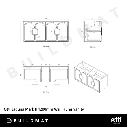 Otti Laguna Mark II 1200mm Black Oak Wall Hung Vanity with Natural Carrara Top and Undermount Basin