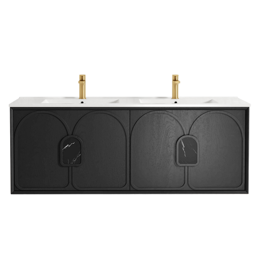 Otti Laguna Mark II 1500mm Black Oak Wall Hung Vanity with Natural Carrara Top and Undermount Basin