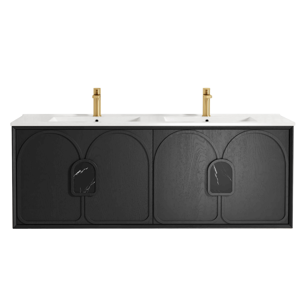 Otti Laguna Mark II 1500mm Black Oak Wall Hung Vanity with Natural Carrara Top and Undermount Basin